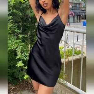 Nasty Gal Collection Black Satin Slip Dress With Cowl Neckline, Size 4